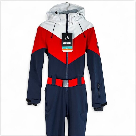 GSOU Snow Navy Retro One Piece Ski Suit with Hood Winter Warm NWT New S - Picture 5 of 7